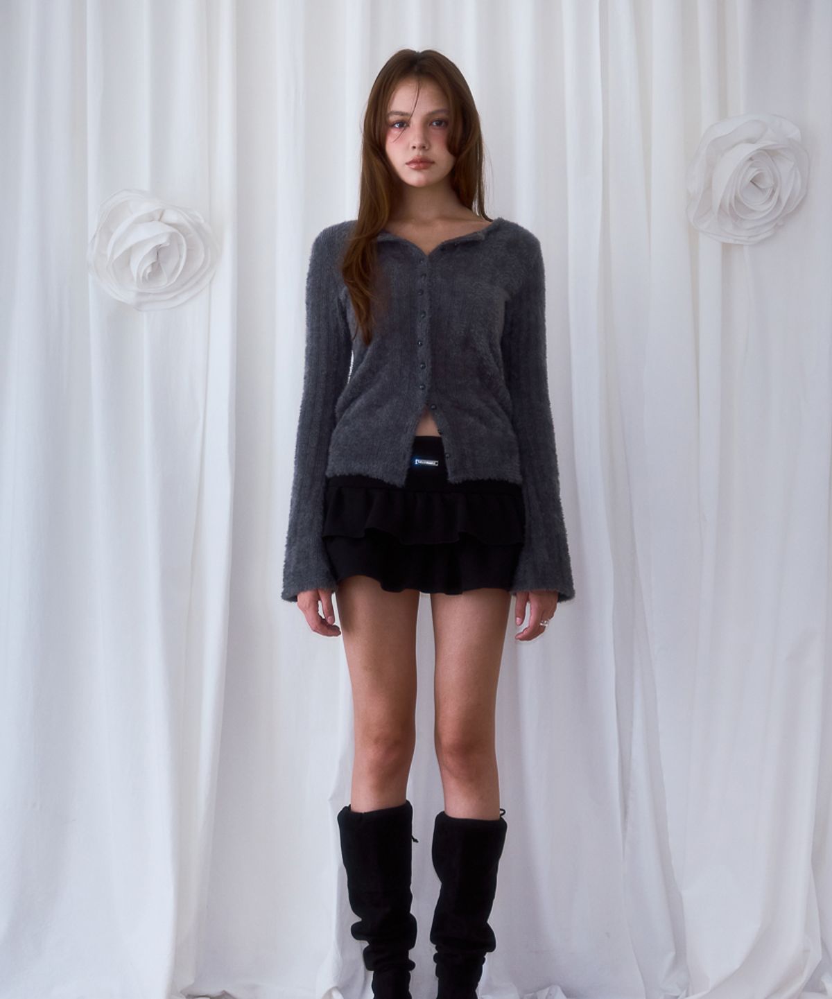 로제프란츠(ROSEFRANTZ) Hairy Slim Fur Cardigan [Charcoal]