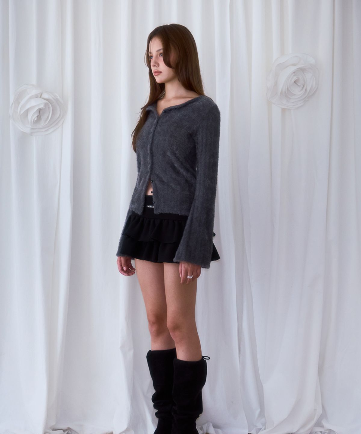 로제프란츠(ROSEFRANTZ) Hairy Slim Fur Cardigan [Charcoal]