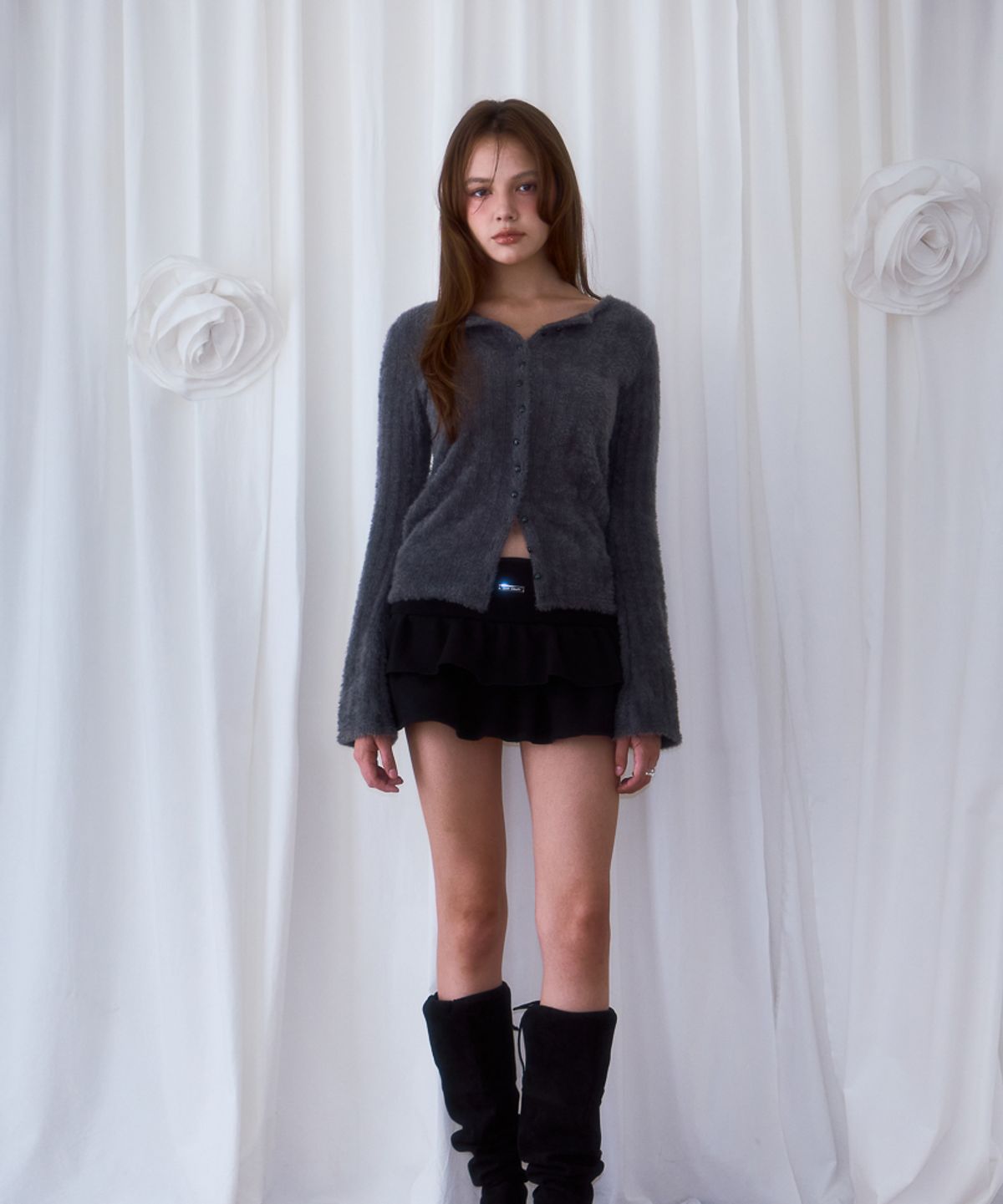 로제프란츠(ROSEFRANTZ) Hairy Slim Fur Cardigan [Charcoal]