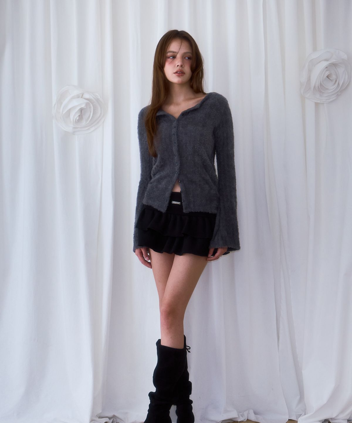 로제프란츠(ROSEFRANTZ) Hairy Slim Fur Cardigan [Charcoal]