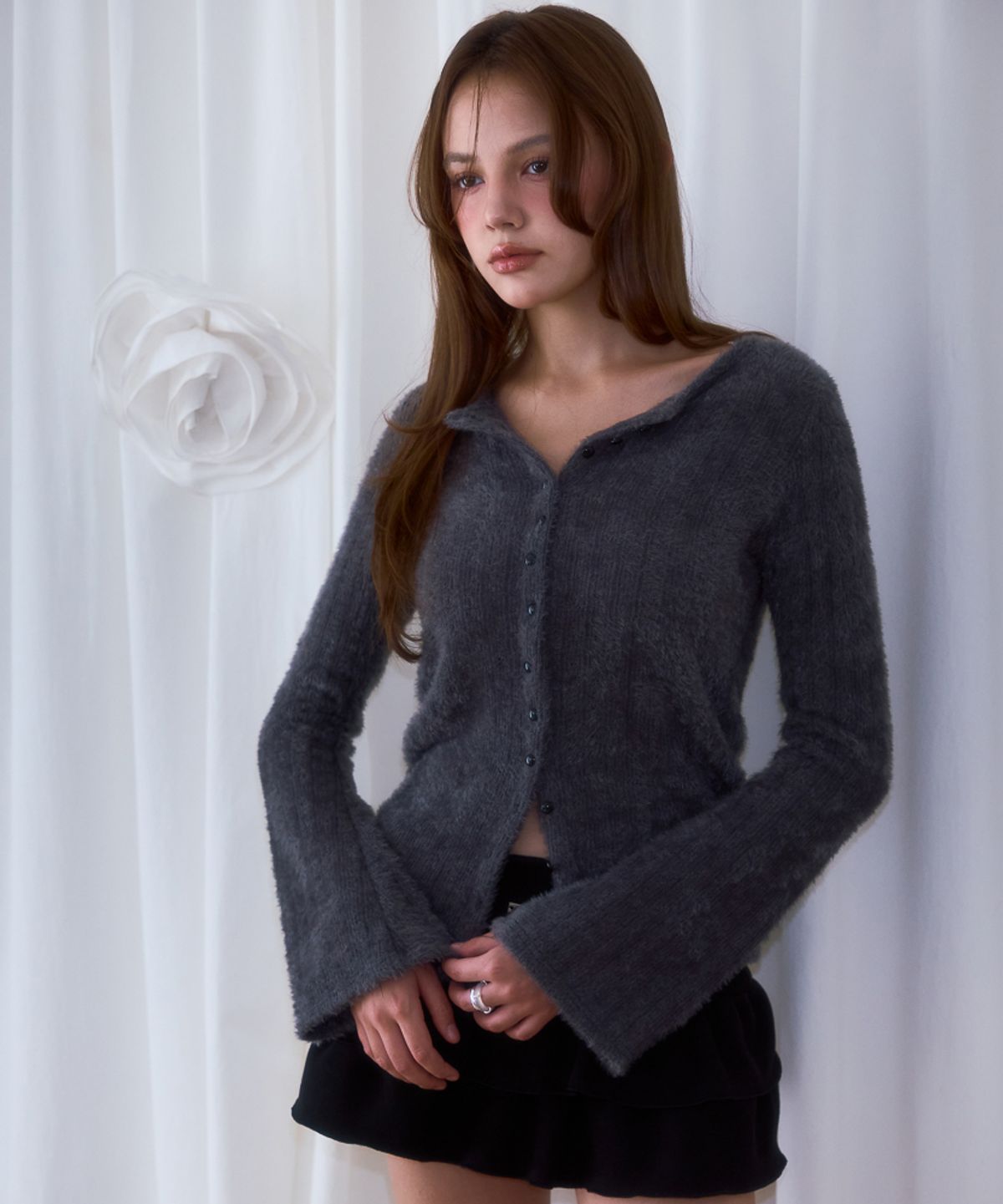로제프란츠(ROSEFRANTZ) Hairy Slim Fur Cardigan [Charcoal]