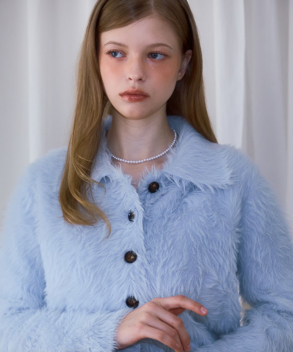 로제프란츠(ROSEFRANTZ) Fur Collar Button Cardigan [Sky Blue]