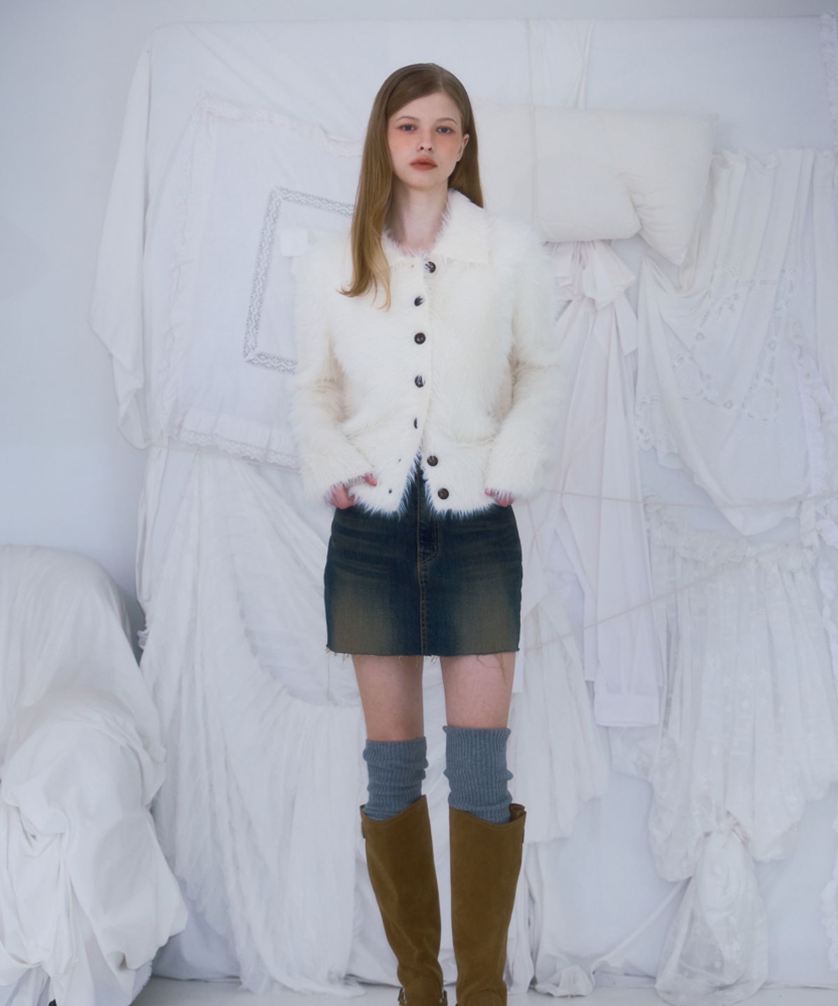 로제프란츠(ROSEFRANTZ) Fur Collar Button Cardigan [Ivory]