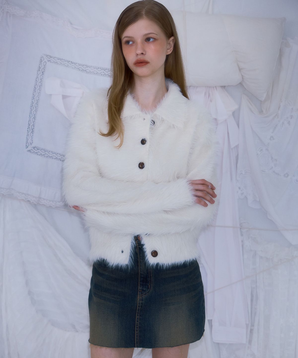 로제프란츠(ROSEFRANTZ) Fur Collar Button Cardigan [Ivory]