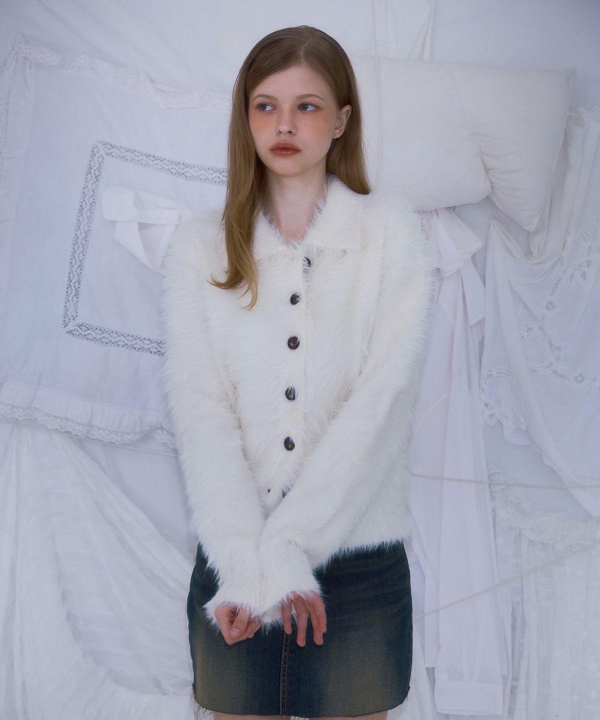 로제프란츠(ROSEFRANTZ) Fur Collar Button Cardigan [Ivory]