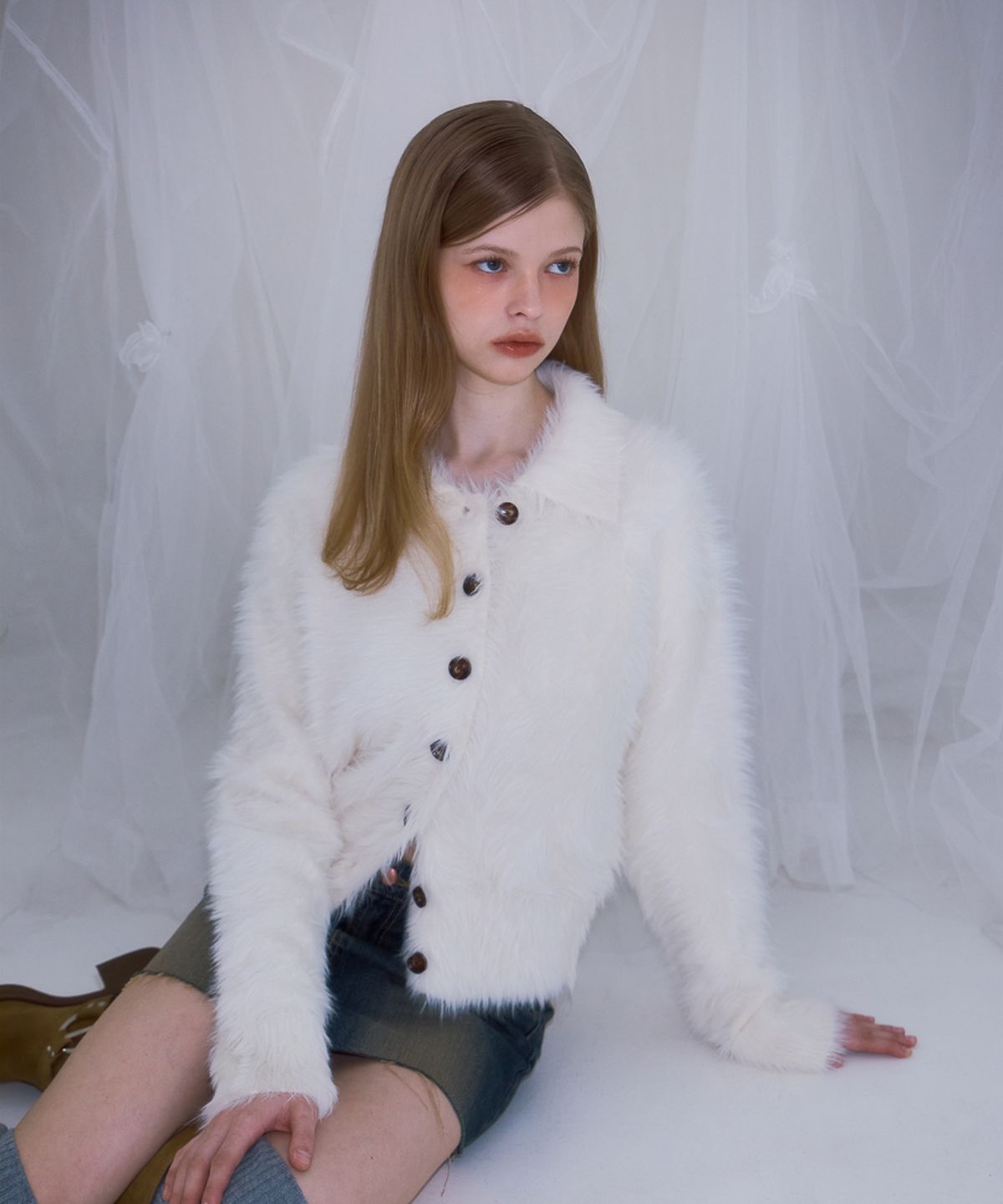 로제프란츠(ROSEFRANTZ) Fur Collar Button Cardigan [Ivory]