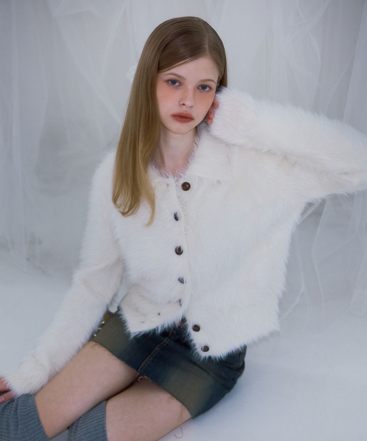 로제프란츠(ROSEFRANTZ) Fur Collar Button Cardigan [Ivory]