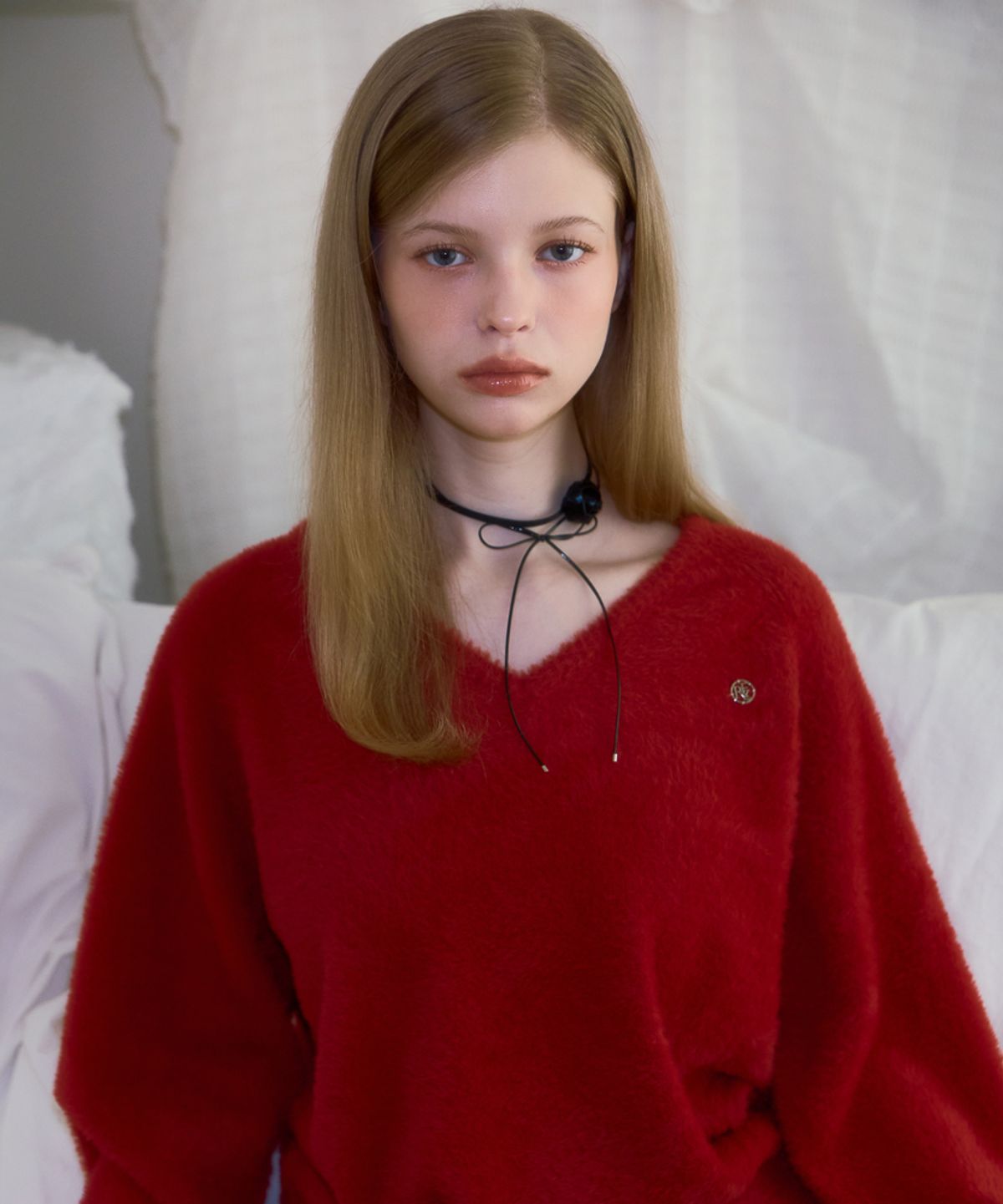 로제프란츠(ROSEFRANTZ) Fur V-neck Knit [Red]