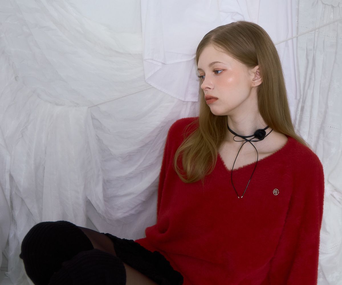 로제프란츠(ROSEFRANTZ) Fur V-neck Knit [Red]