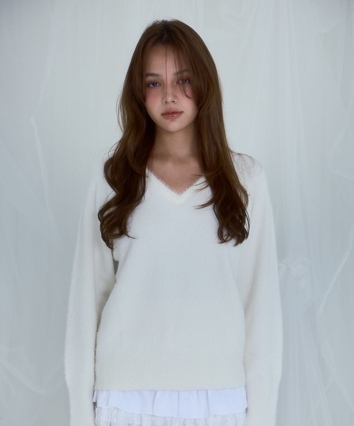 로제프란츠(ROSEFRANTZ) Fur V-neck Knit [Ivory]