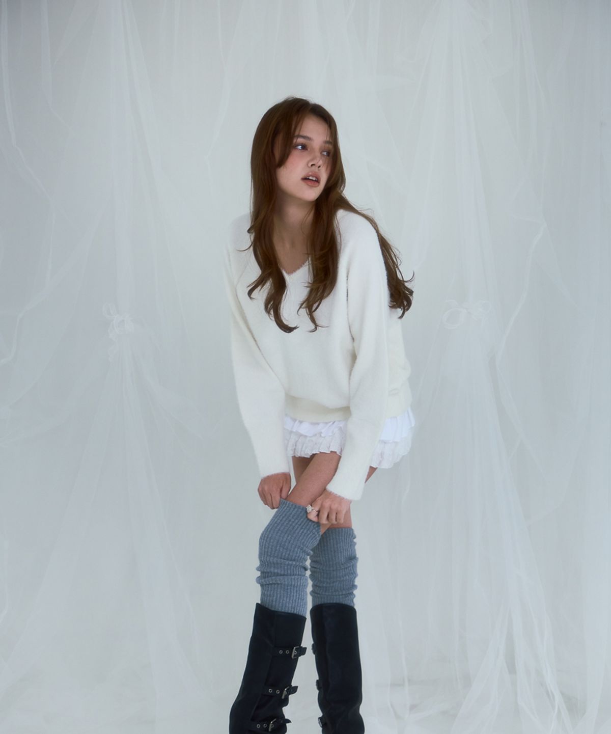 로제프란츠(ROSEFRANTZ) Fur V-neck Knit [Ivory]