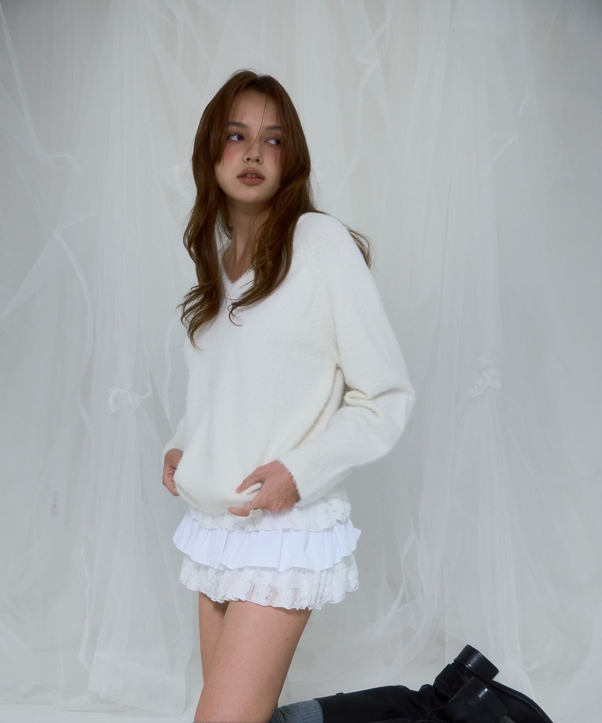 로제프란츠(ROSEFRANTZ) Fur V-neck Knit [Ivory]