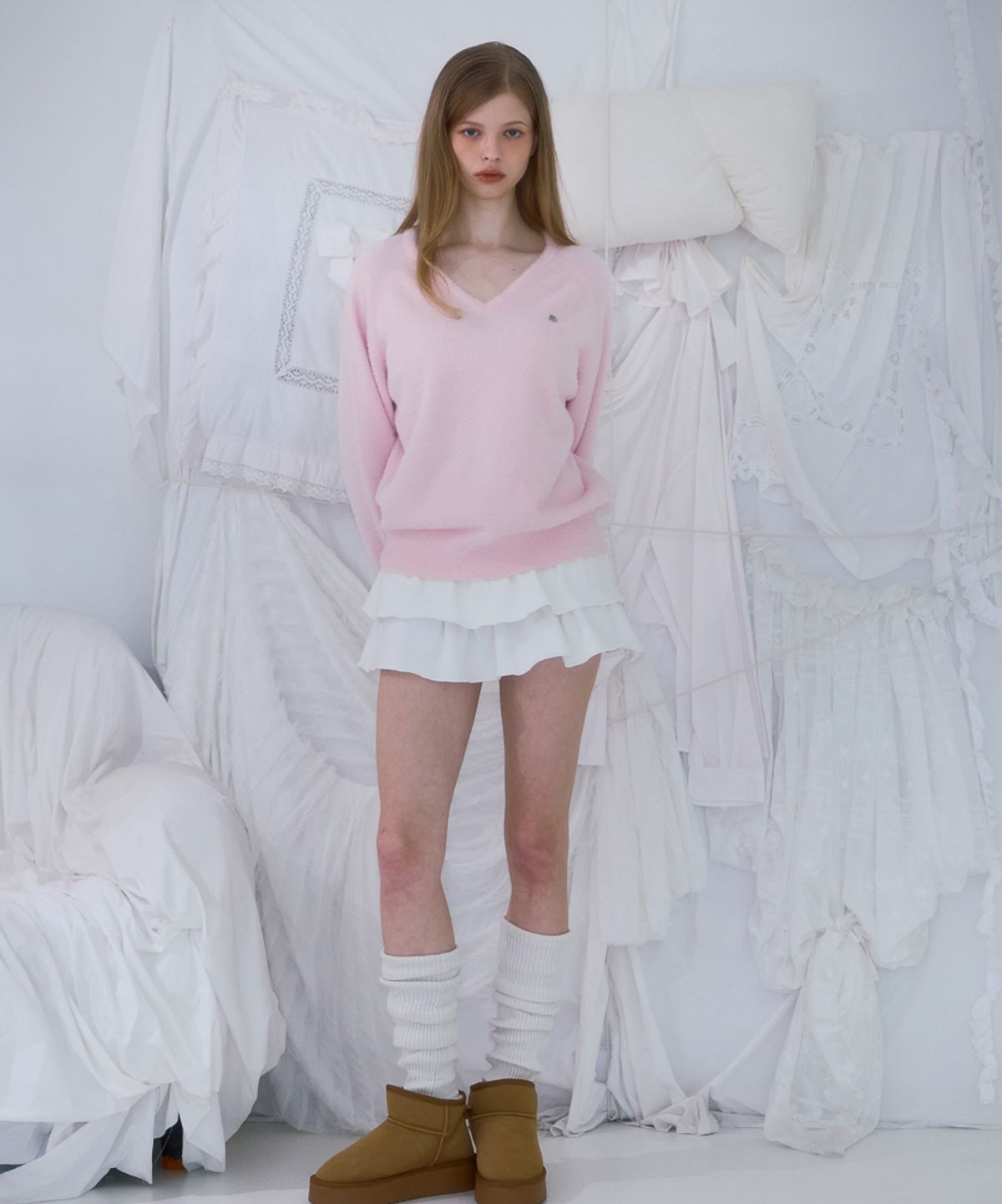 로제프란츠(ROSEFRANTZ) Fur V-neck Knit [Pink]