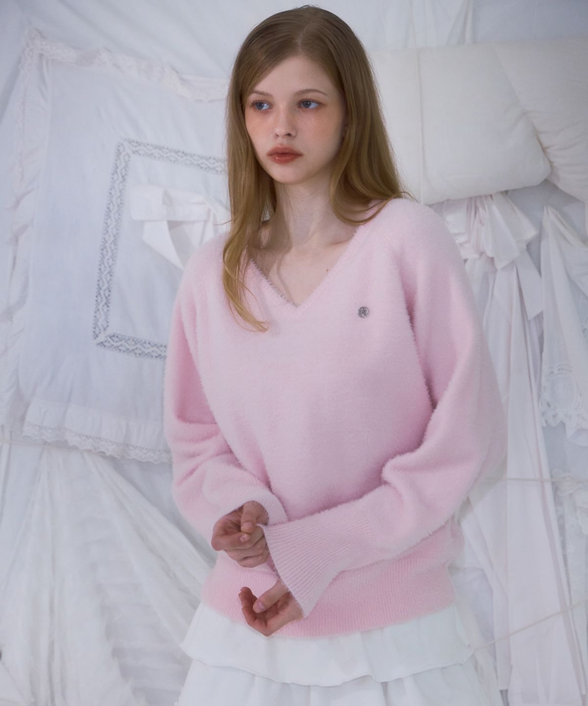 로제프란츠(ROSEFRANTZ) Fur V-neck Knit [Pink]