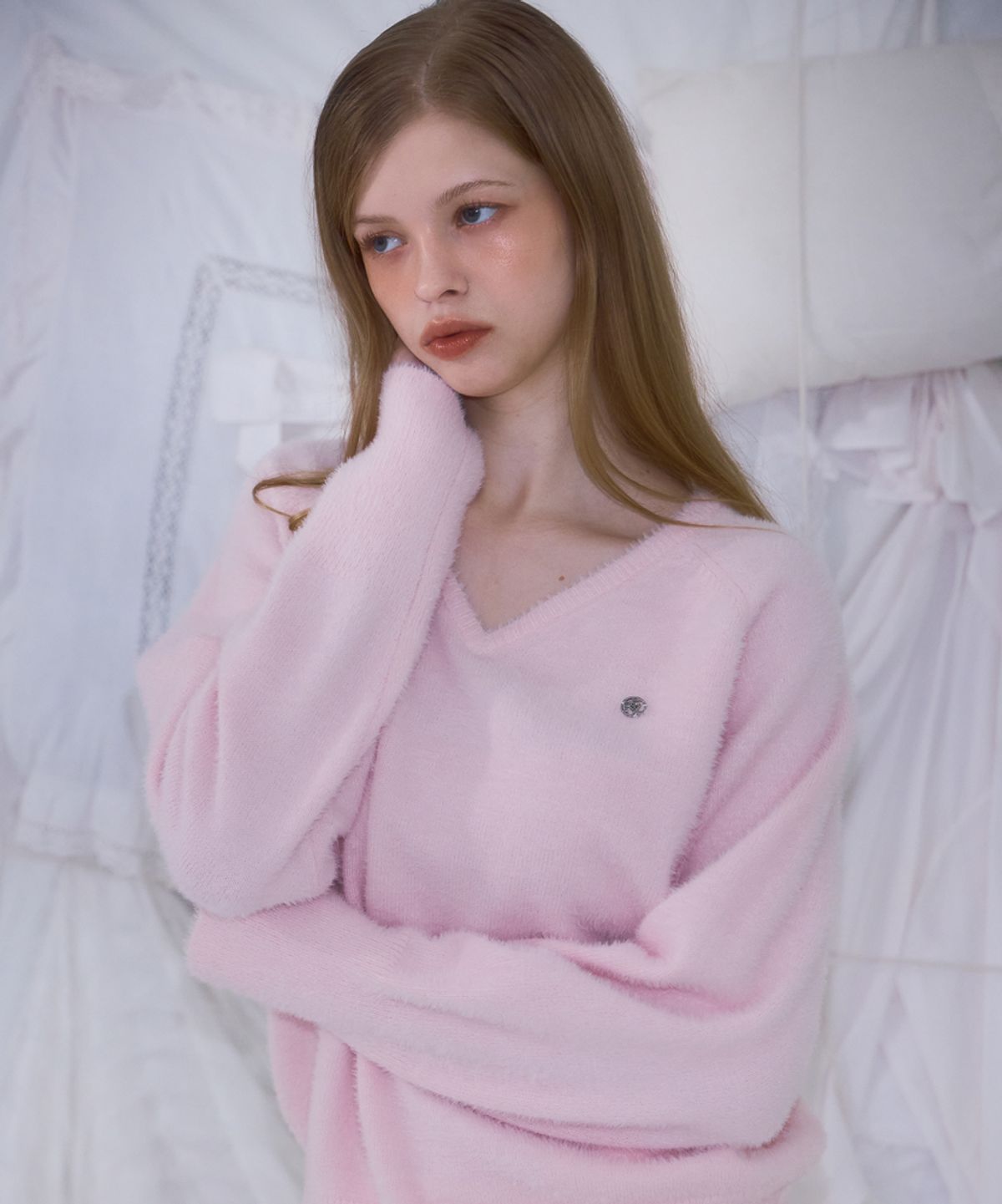 로제프란츠(ROSEFRANTZ) Fur V-neck Knit [Pink]