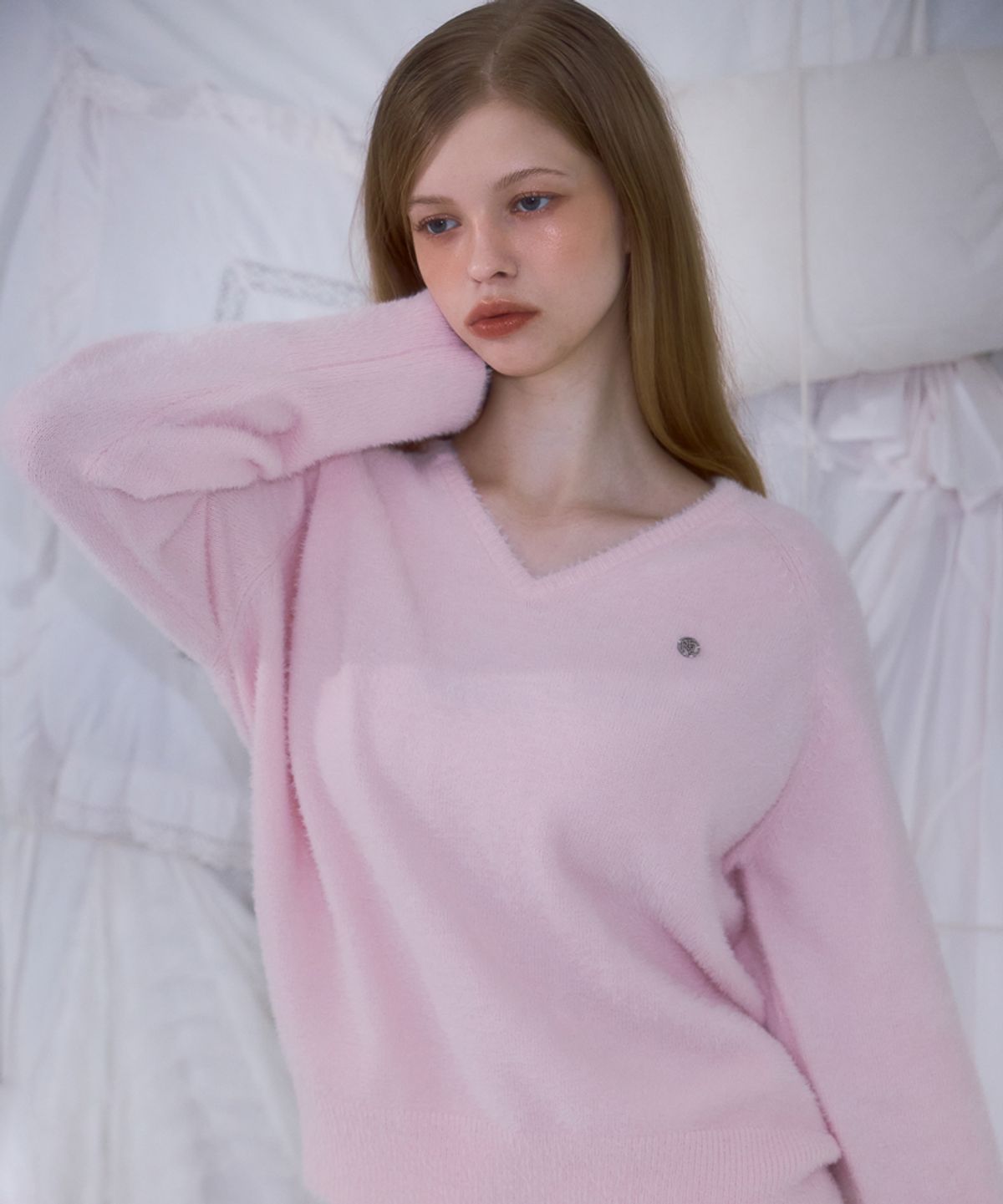로제프란츠(ROSEFRANTZ) Fur V-neck Knit [Pink]
