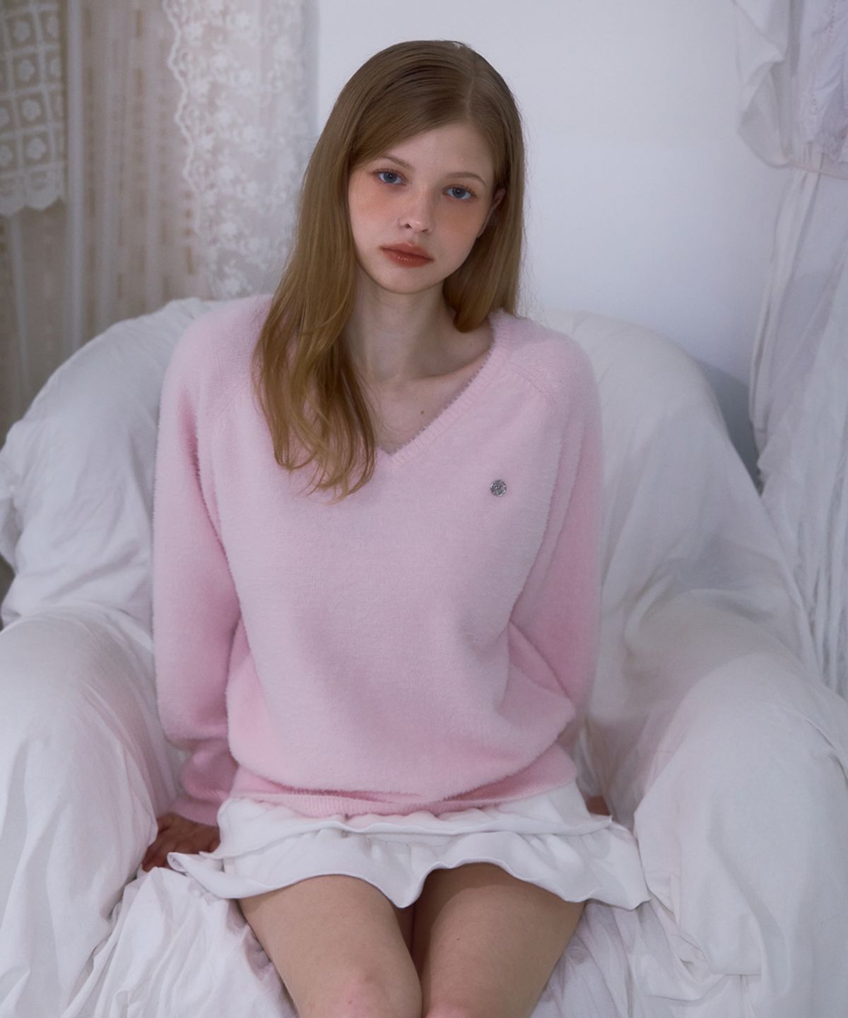 로제프란츠(ROSEFRANTZ) Fur V-neck Knit [Pink]