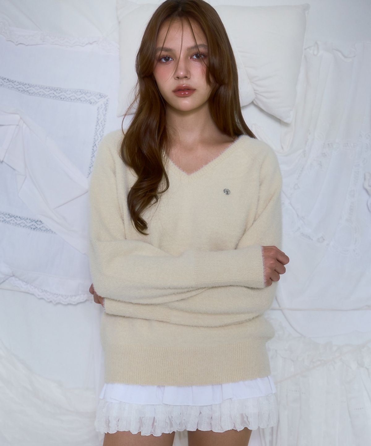 로제프란츠(ROSEFRANTZ) Fur V-neck Knit [Butter]