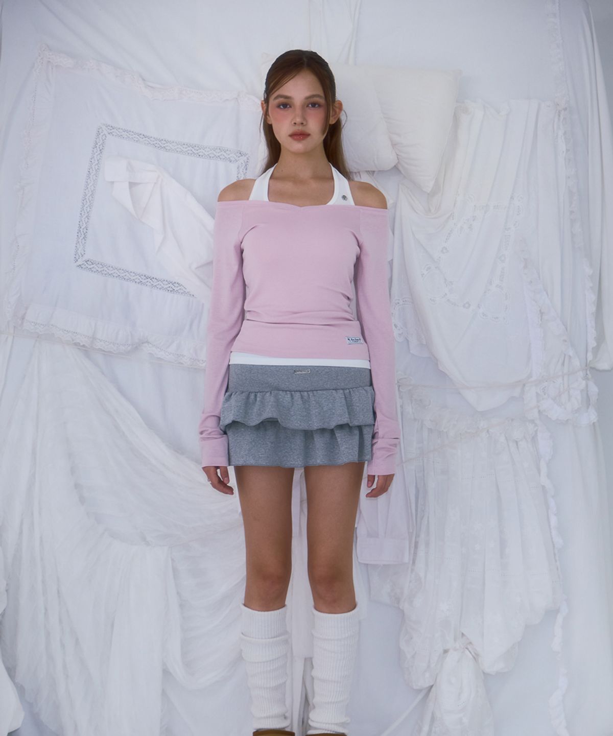 로제프란츠(ROSEFRANTZ) Soft Curve V-neck Long Sleeve [Pink]