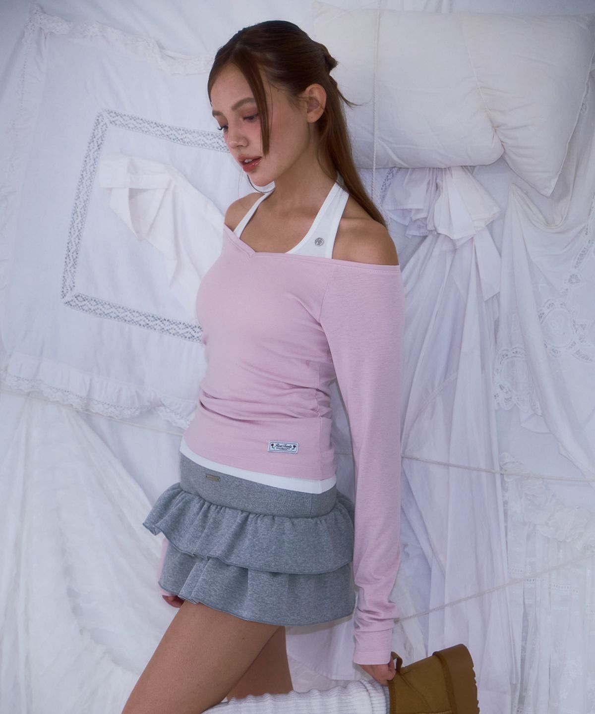 로제프란츠(ROSEFRANTZ) Soft Curve V-neck Long Sleeve [Pink]