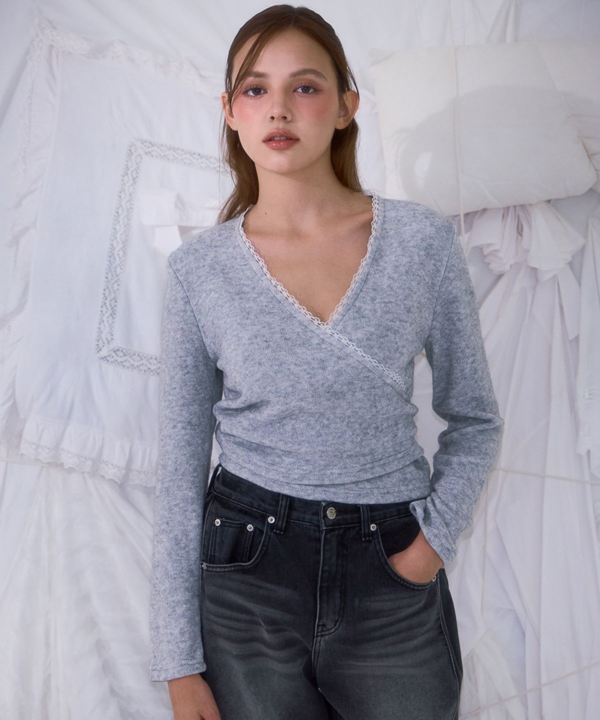 로제프란츠(ROSEFRANTZ) Lace Line Wrap Long Sleeve [Gray]