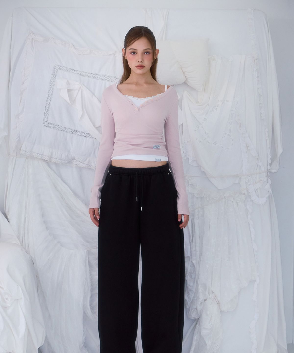 로제프란츠(ROSEFRANTZ) V-neck Button Long Sleeve [Pink]