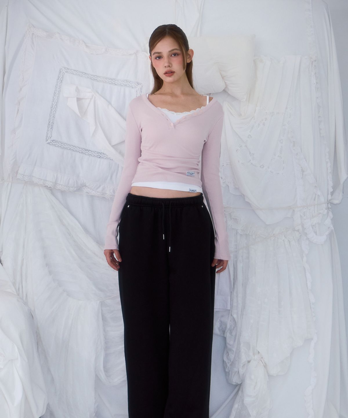 로제프란츠(ROSEFRANTZ) V-neck Button Long Sleeve [Pink]