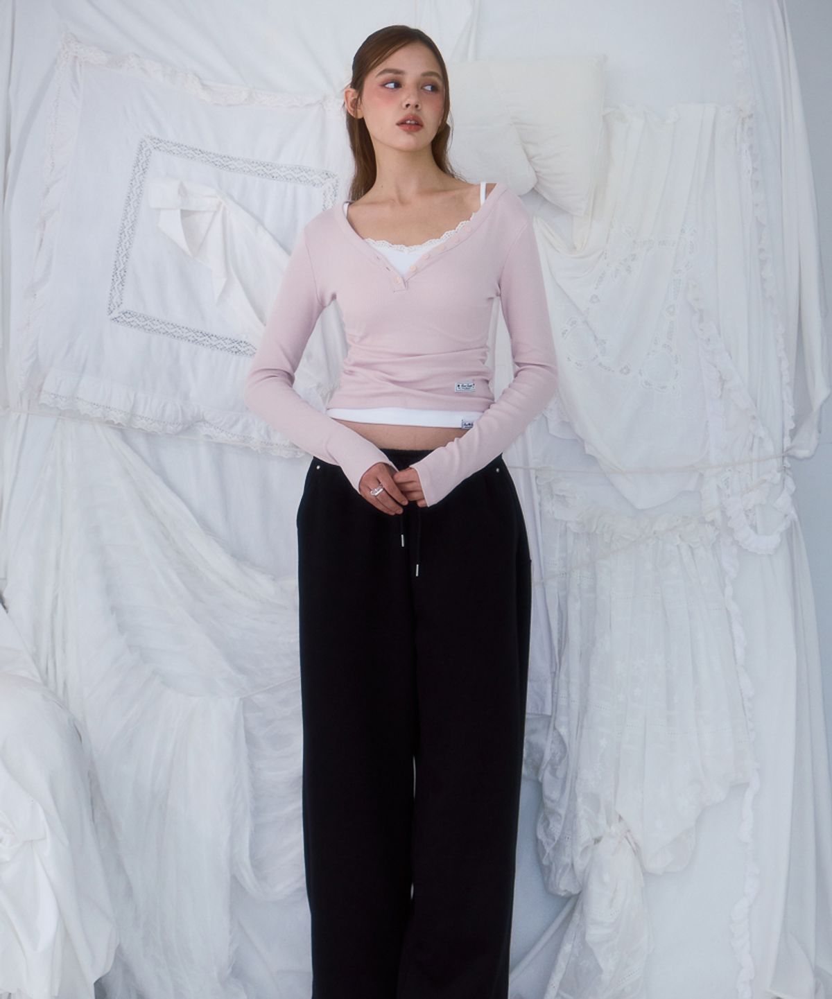 로제프란츠(ROSEFRANTZ) V-neck Button Long Sleeve [Pink]