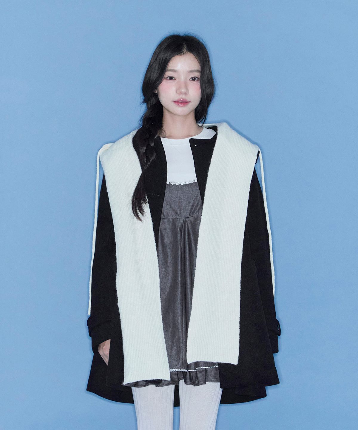 알키알카(ALKI ALKA) Knit Hoodie Muffler (Ivory)
