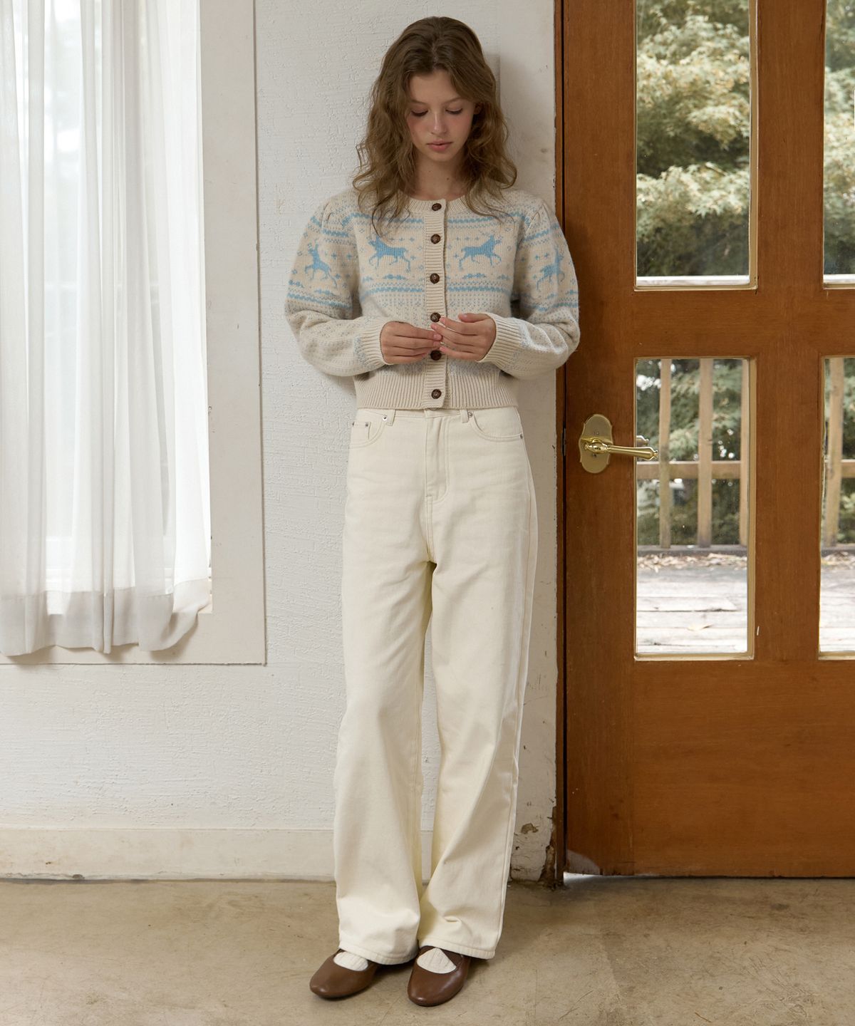 어몽(AMONG) A SEMI WIDE BRUSHED PANTS_IVORY