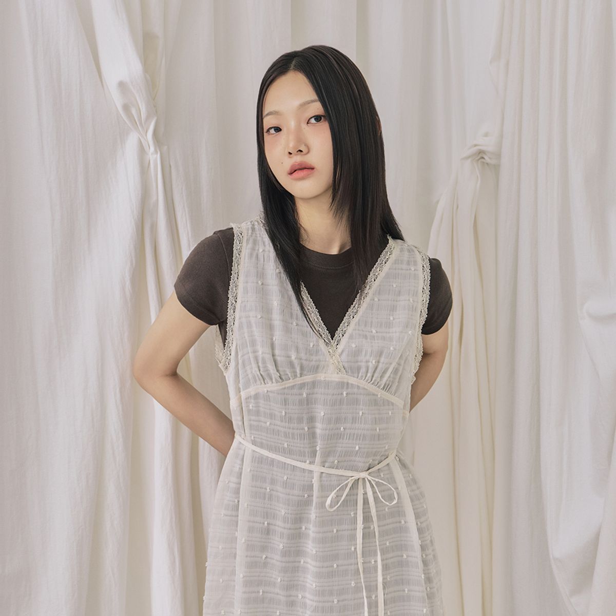 랩(LAP) 시스루 레이스 레이어드 원피스 AR3WO866