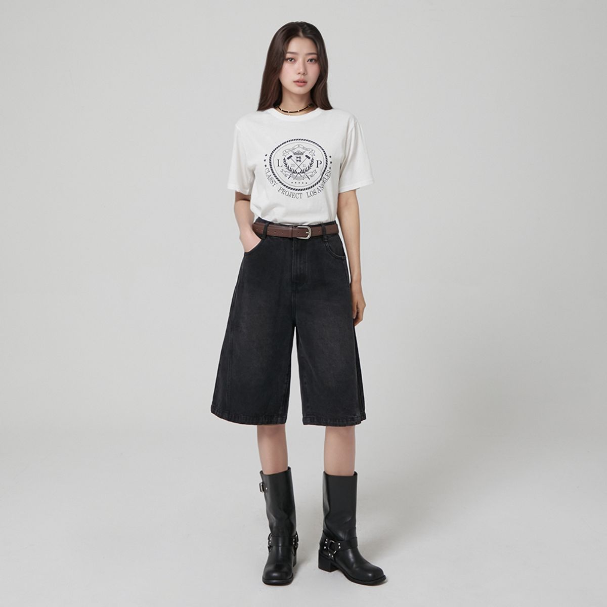 랩(LAP) 워싱 버뮤다 와이드 데님팬츠 AR3DP865