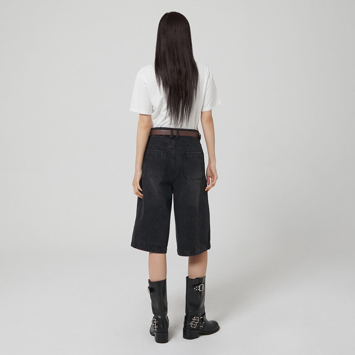 랩(LAP) 워싱 버뮤다 와이드 데님팬츠 AR3DP865