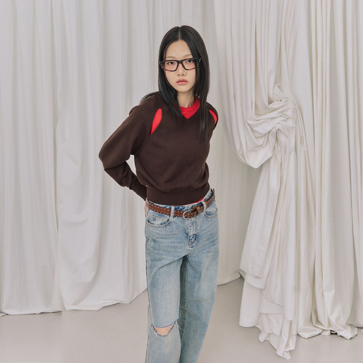랩(LAP) 빈티지 워싱 컷팅 세미 와이드팬츠 AR3DP862