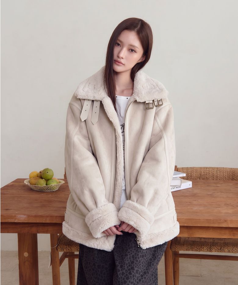 FAUX 레더 쉐르파 무스탕 쟈켓 [밍크/아이보리]