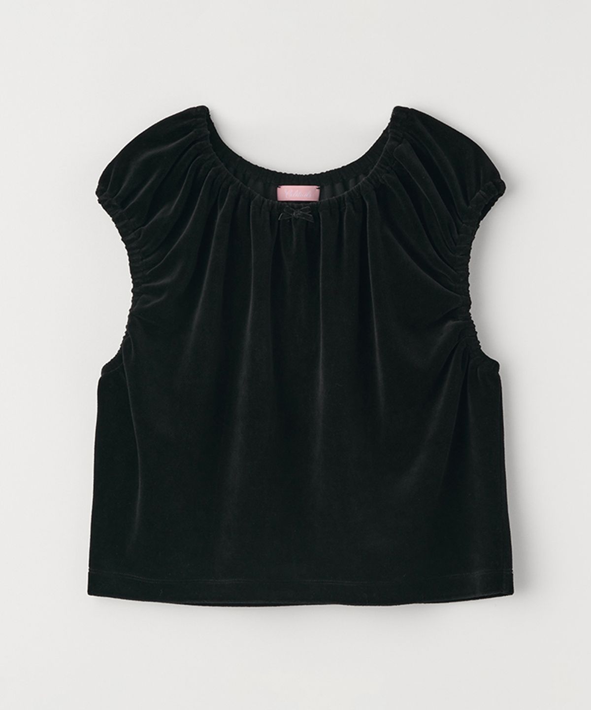 셀리테일즈(CELITAILS) VELVET SHIRRING T-SHIRT_BLACK