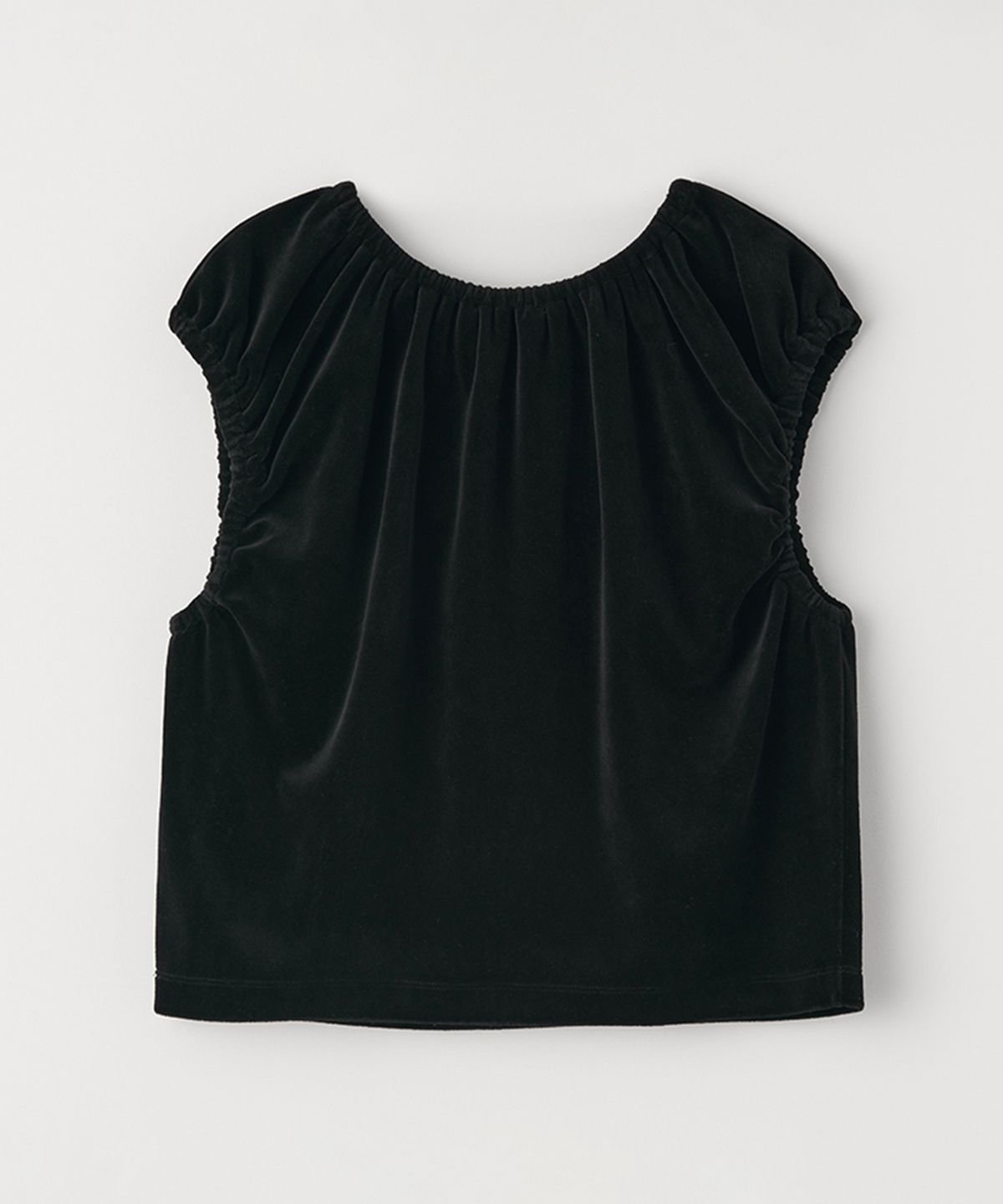 셀리테일즈(CELITAILS) VELVET SHIRRING T-SHIRT_BLACK