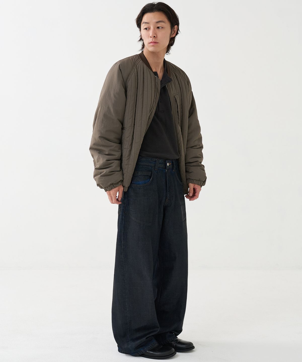 노운(NOUN) wide coated denim pants (indigo)