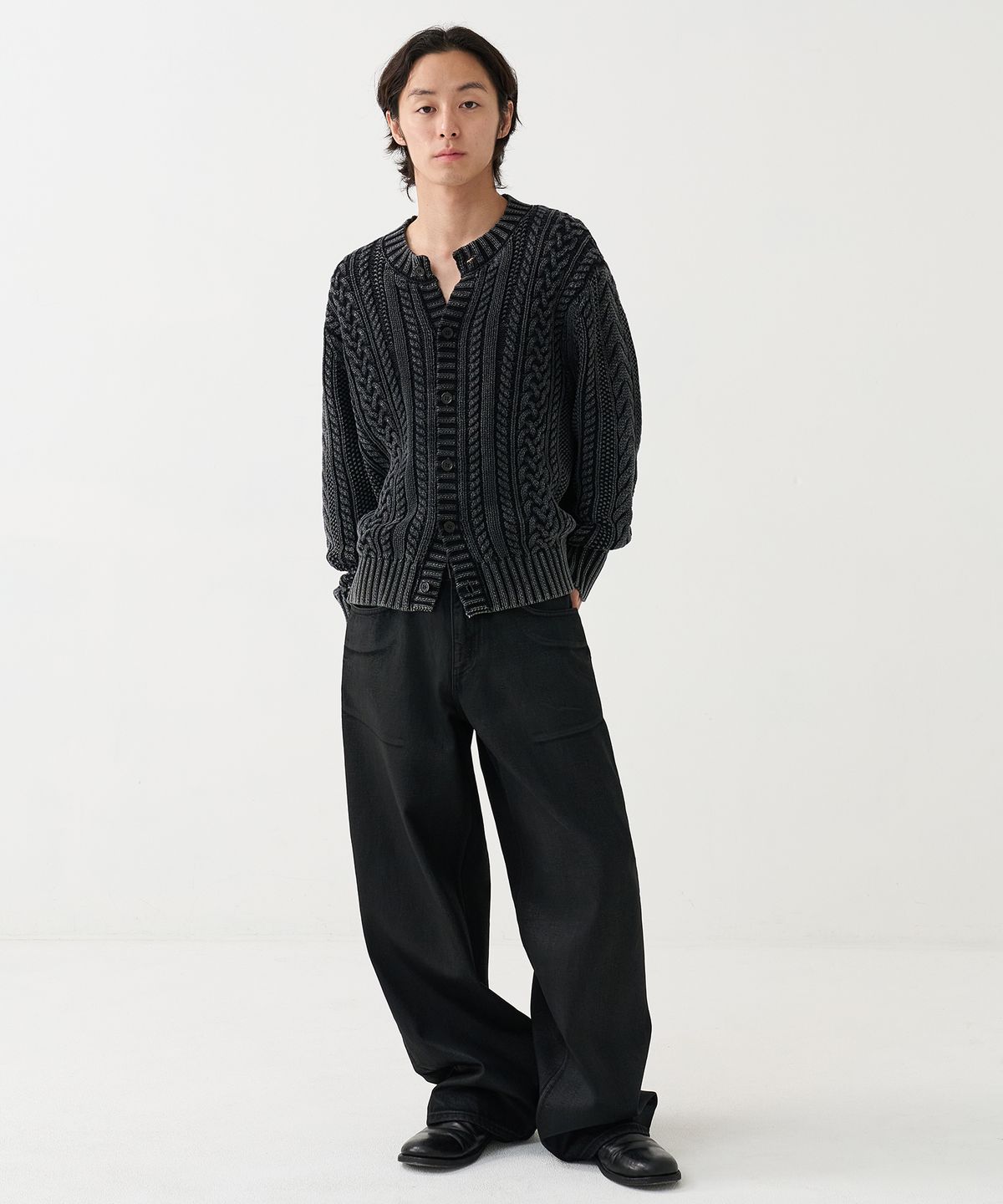 노운(NOUN) wide coated denim pants (black)