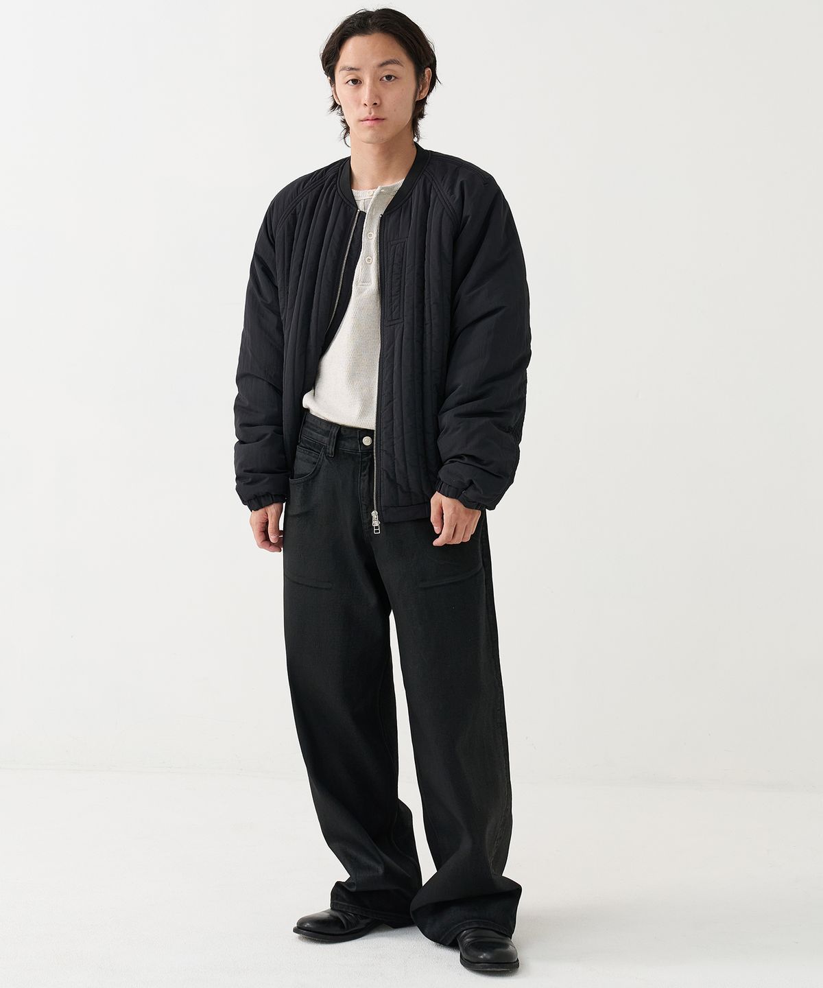 노운(NOUN) wide coated denim pants (black)