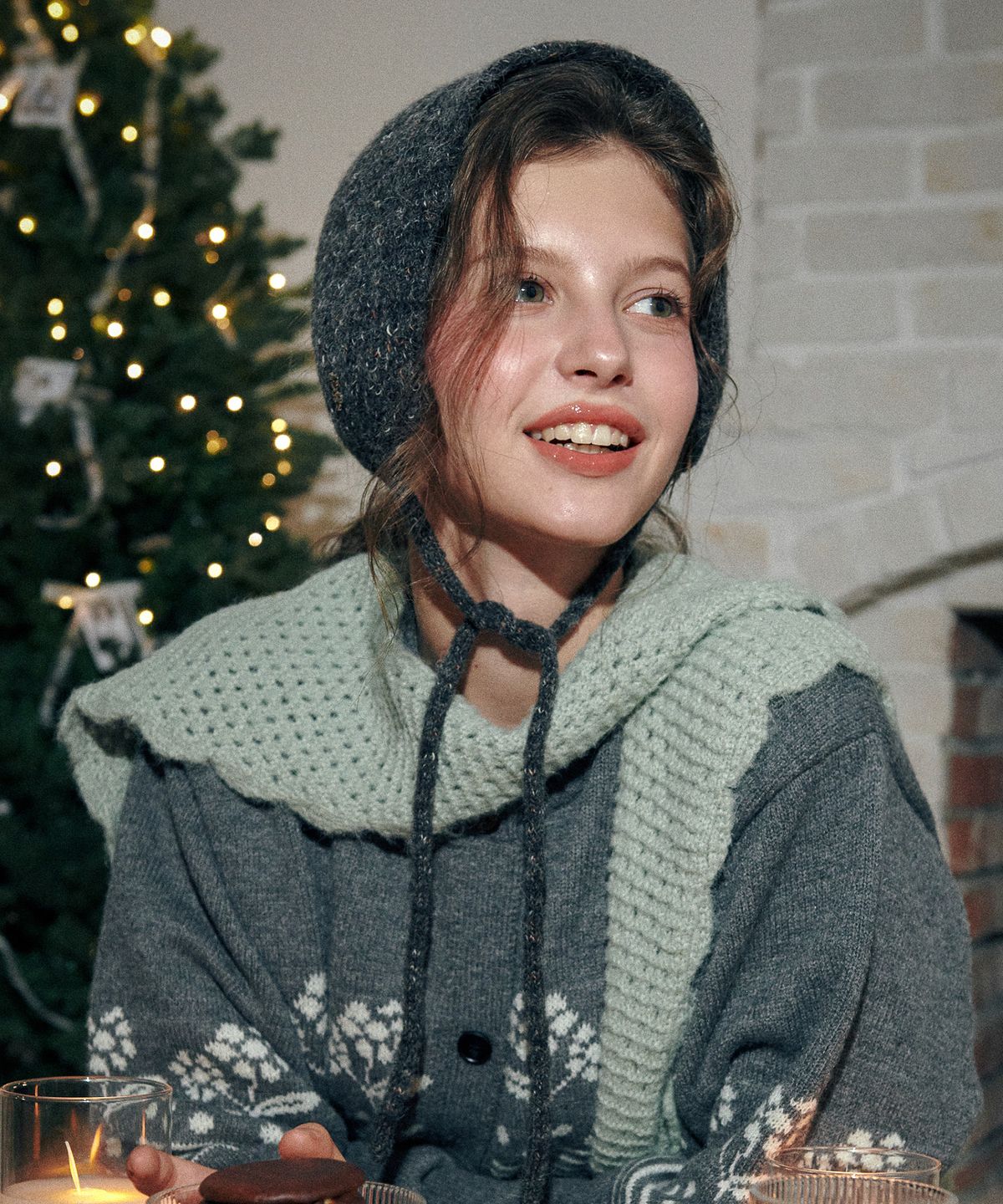 벨로엘(BELLOL) Flower knit earmuff GRAY