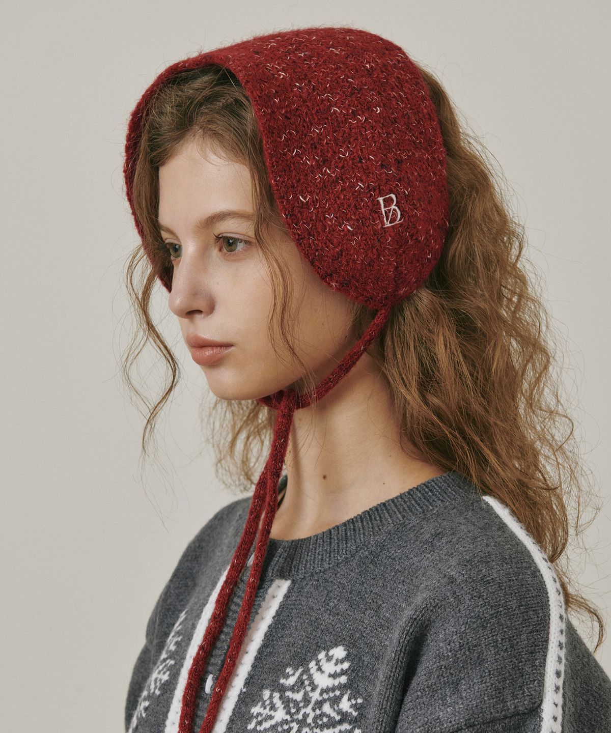 벨로엘(BELLOL) Flower knit earmuff WINE