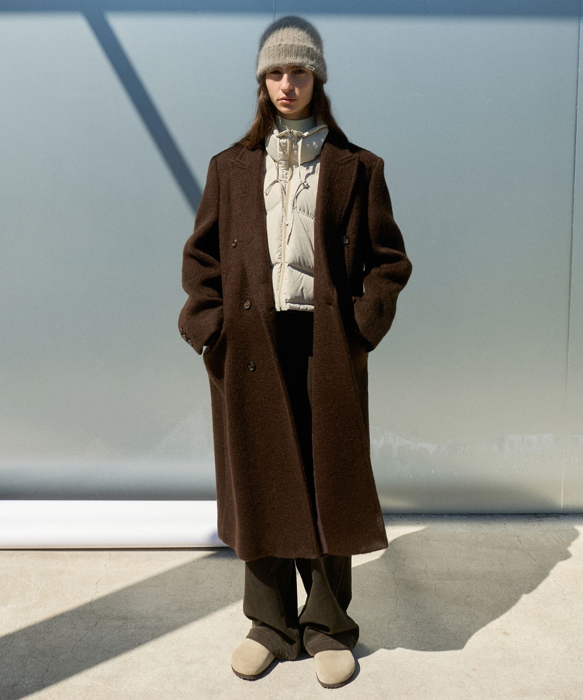 르바(LEVAR) Hairy Alpaca Blended Classic Coat - Umber Brown