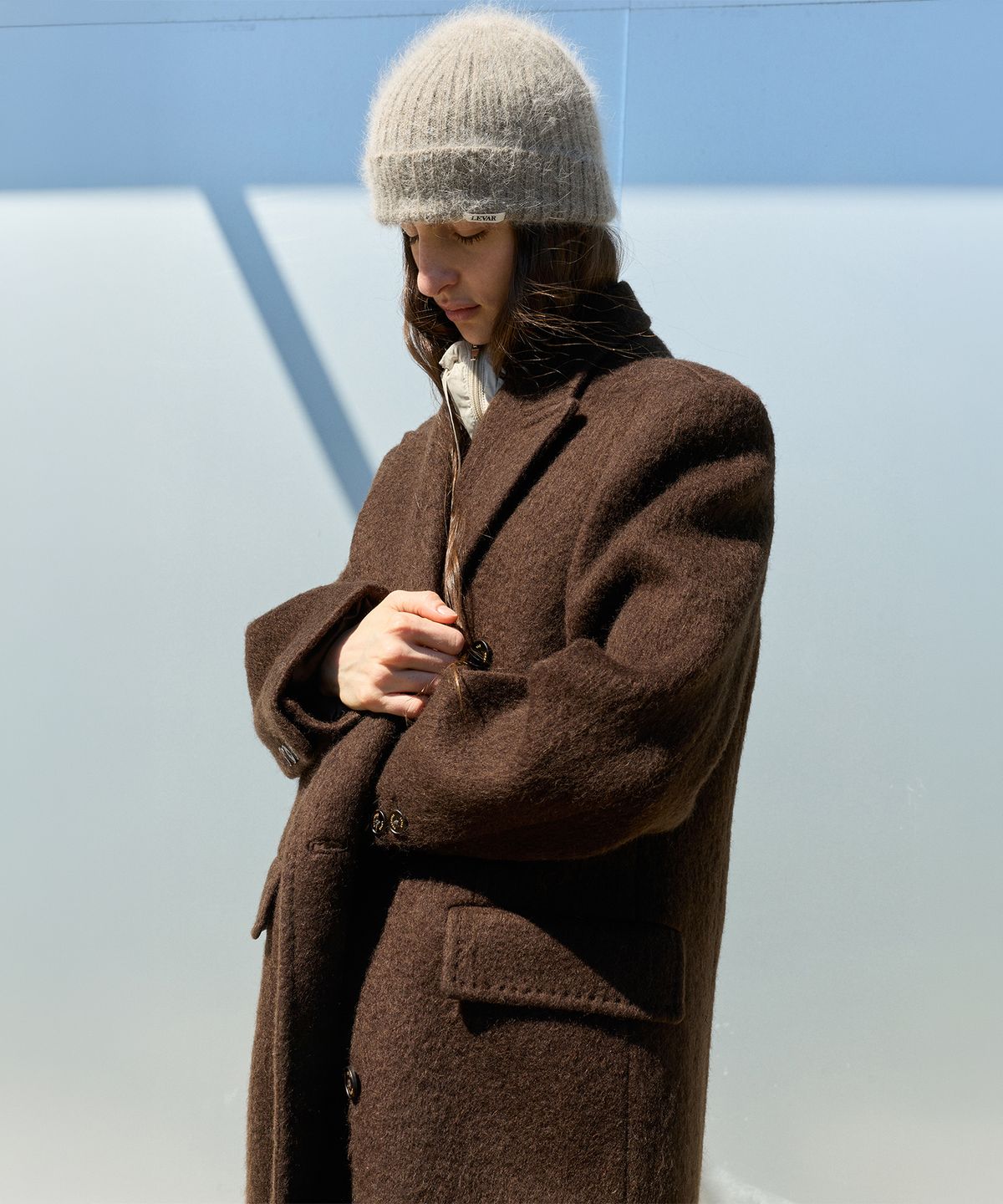 르바(LEVAR) Hairy Alpaca Blended Classic Coat - Umber Brown