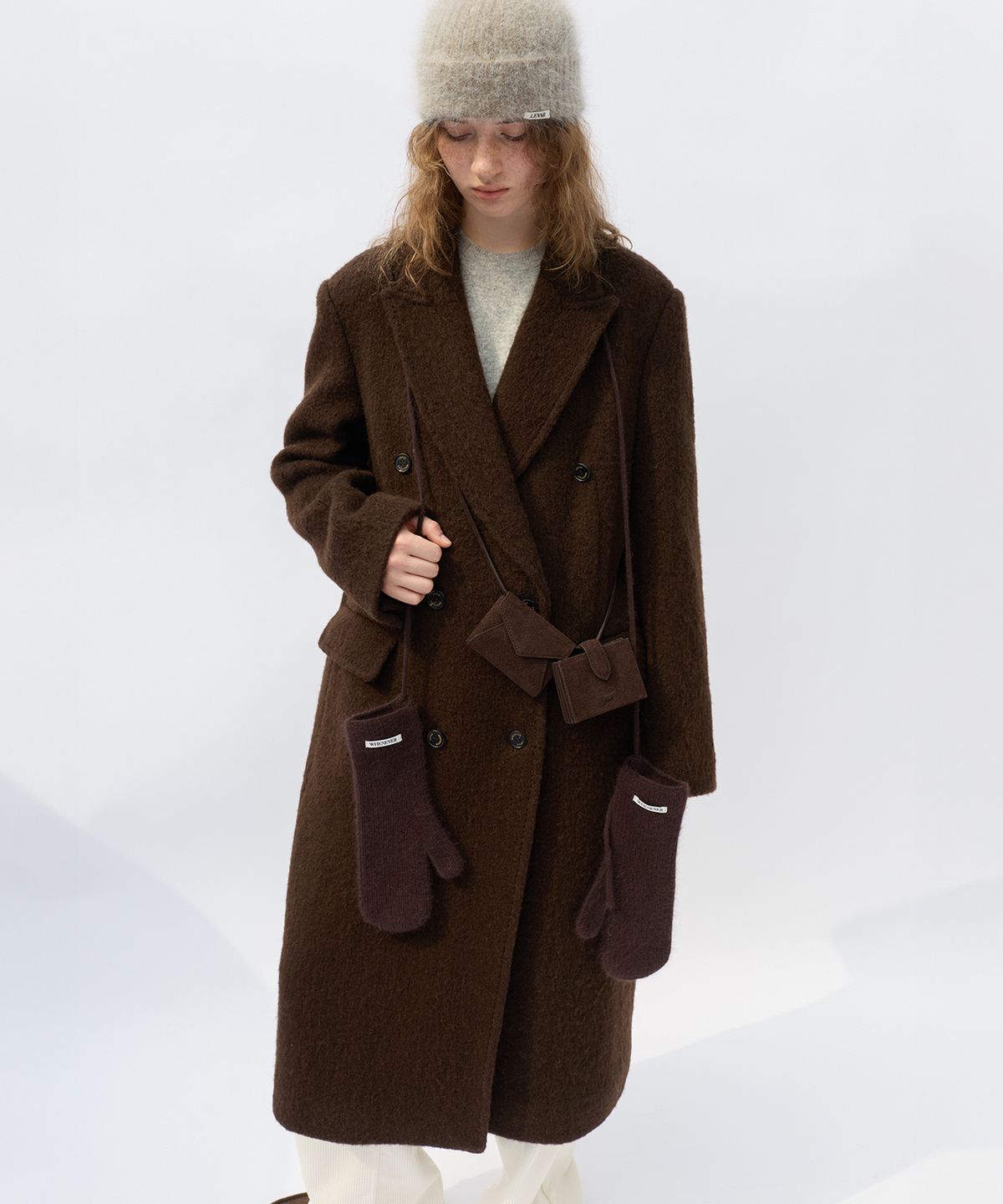 르바(LEVAR) Hairy Alpaca Blended Classic Coat - Umber Brown
