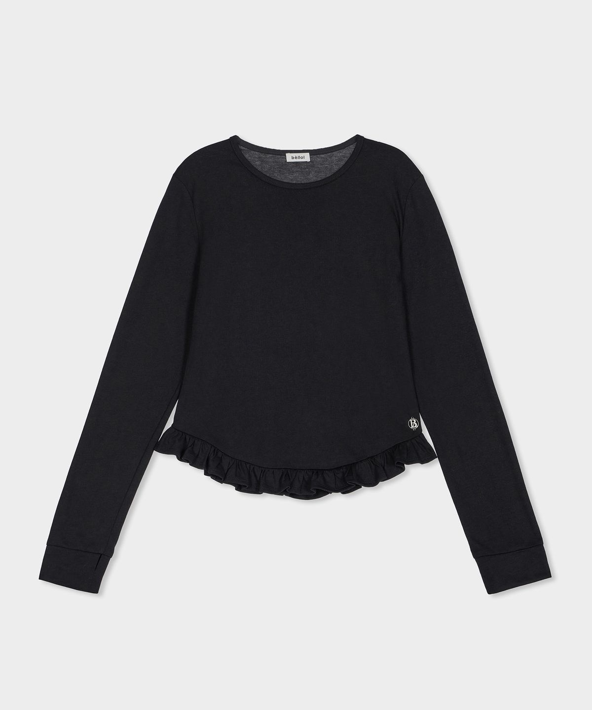 벨로엘(BELLOL) Ruffle soft round neck T-shirt BLACK