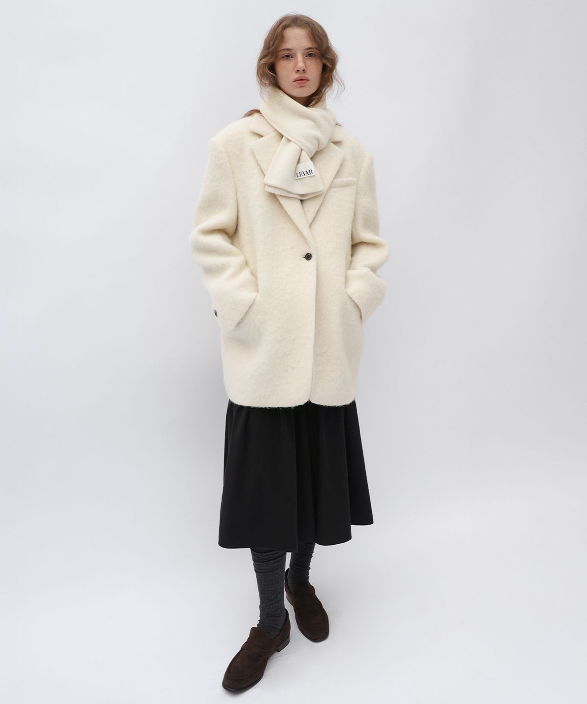 르바(LEVAR) Hairy Alpaca Blended Single Jacket - Vanilla Cream