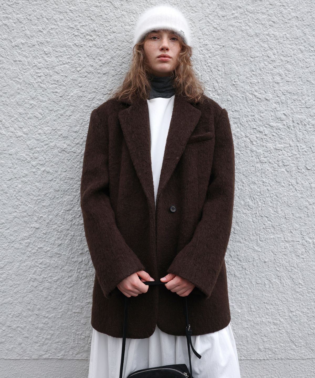 르바(LEVAR) Hairy Alpaca Blended Single Jacket - Umber Brown