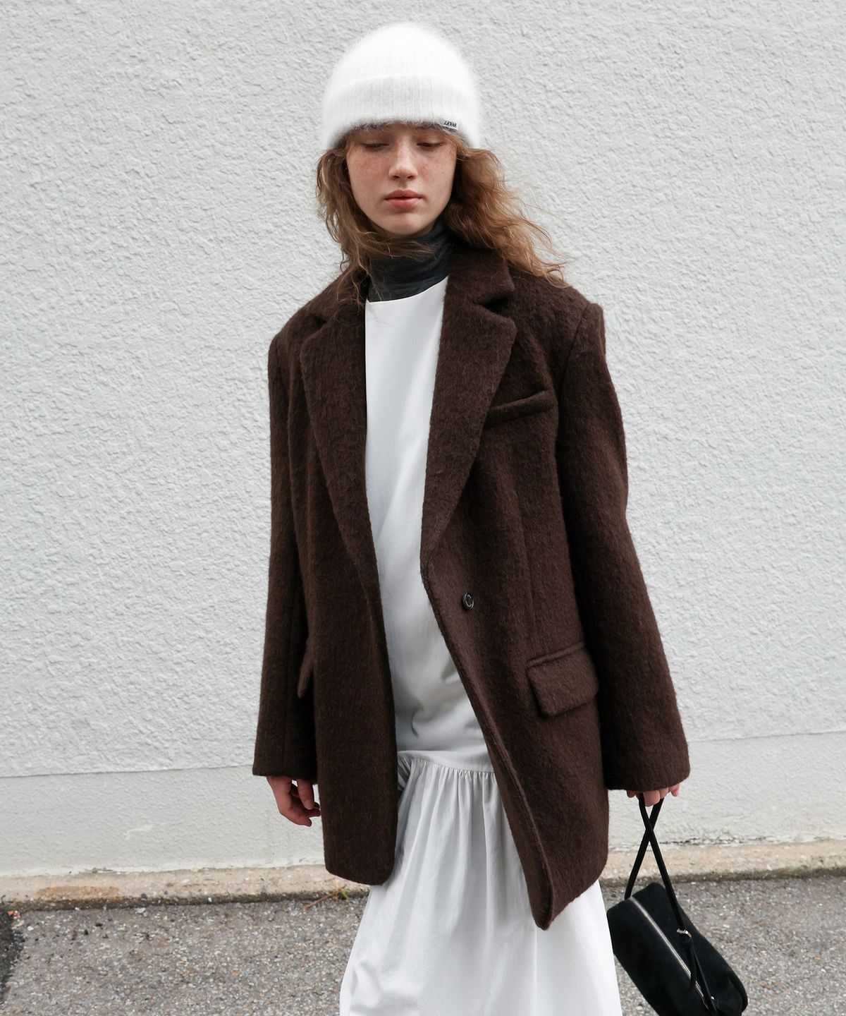 르바(LEVAR) Hairy Alpaca Blended Single Jacket - Umber Brown