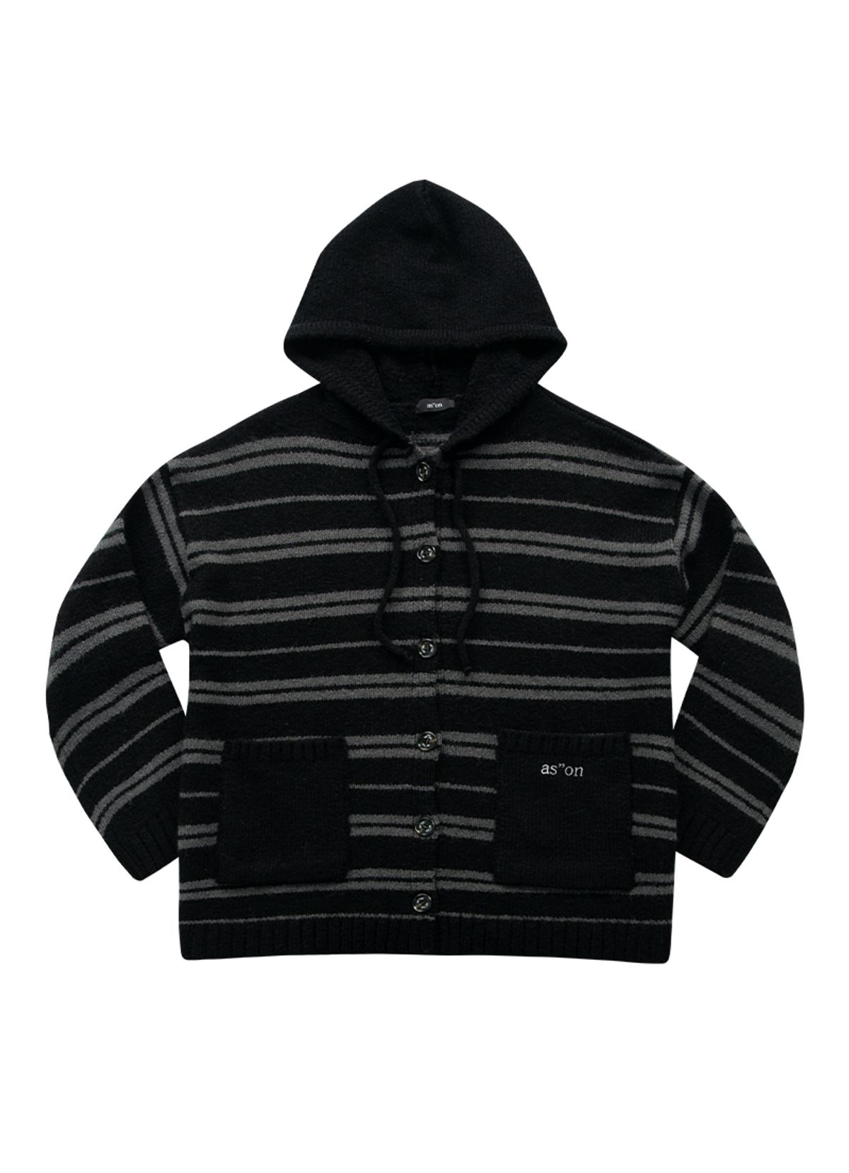 애즈온(ASON) BERA STRIPE HOOD CARDIGAN / BLACK